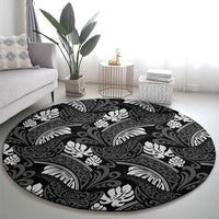 Grayscale Monstera Round Carpet Polynesian Tribal Pattern LT01 - Polynesian Pride