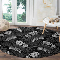 Grayscale Monstera Round Carpet Polynesian Tribal Pattern LT01 - Polynesian Pride