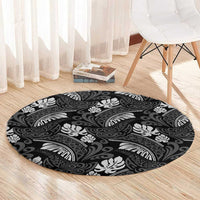Grayscale Monstera Round Carpet Polynesian Tribal Pattern LT01 - Polynesian Pride