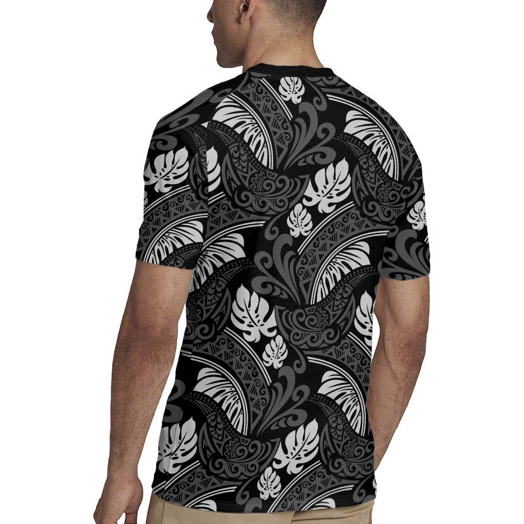 Grayscale Monstera Rugby Jersey Polynesian Tribal Pattern LT01 - Polynesian Pride
