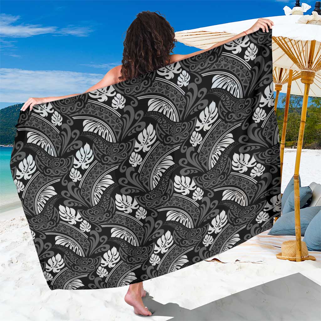 Grayscale Monstera Sarong Polynesian Tribal Pattern LT01 One Size 44 x 66 inches Black - Polynesian Pride