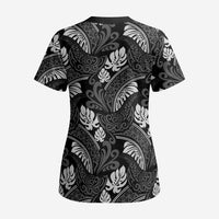 Grayscale Monstera Scrub Top Polynesian Tribal Pattern LT01 - Polynesian Pride