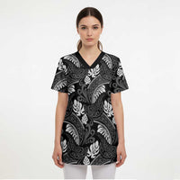 Grayscale Monstera Scrub Top Polynesian Tribal Pattern LT01 - Polynesian Pride