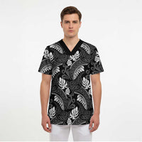Grayscale Monstera Scrub Top Polynesian Tribal Pattern LT01 - Polynesian Pride