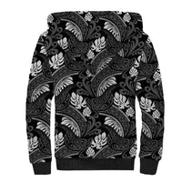 Grayscale Monstera Sherpa Hoodie Polynesian Tribal Pattern LT01 - Polynesian Pride