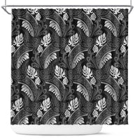 Grayscale Monstera Shower Curtain Polynesian Tribal Pattern LT01 Black - Polynesian Pride