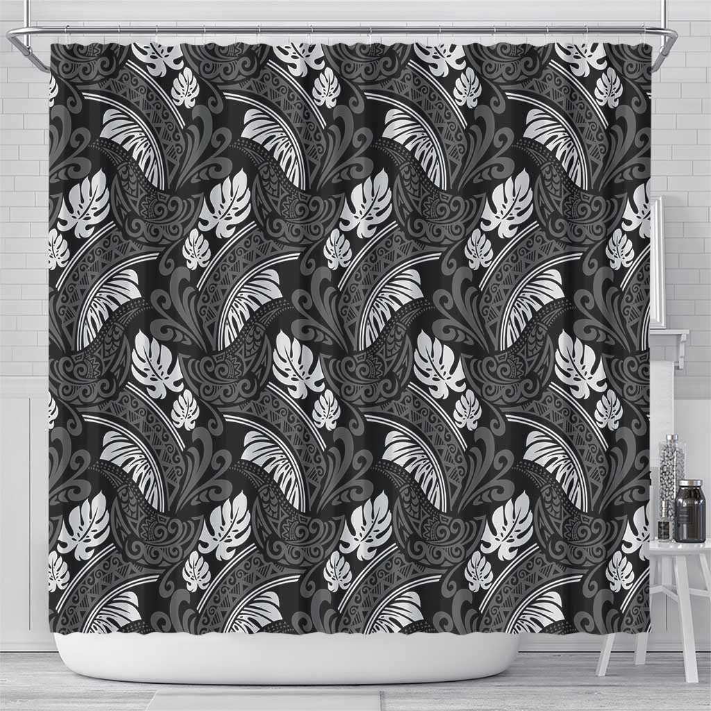 Grayscale Monstera Shower Curtain Polynesian Tribal Pattern LT01 - Polynesian Pride