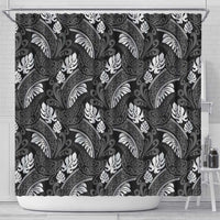 Grayscale Monstera Shower Curtain Polynesian Tribal Pattern LT01 - Polynesian Pride