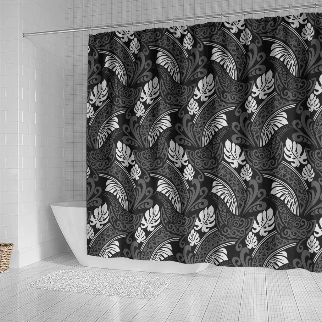 Grayscale Monstera Shower Curtain Polynesian Tribal Pattern LT01 - Polynesian Pride