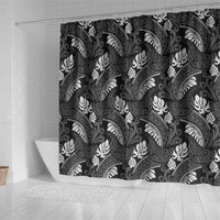 Grayscale Monstera Shower Curtain Polynesian Tribal Pattern LT01 - Polynesian Pride