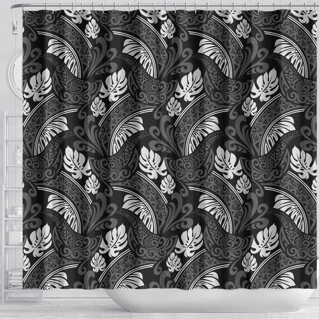Grayscale Monstera Shower Curtain Polynesian Tribal Pattern LT01 - Polynesian Pride