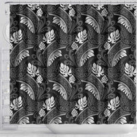 Grayscale Monstera Shower Curtain Polynesian Tribal Pattern LT01 - Polynesian Pride