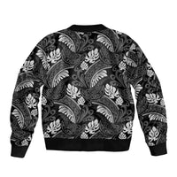 Grayscale Monstera Sleeve Zip Bomber Jacket Polynesian Tribal Pattern LT01 - Polynesian Pride