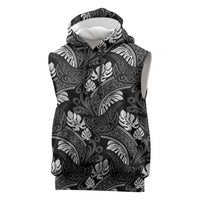 Grayscale Monstera Sleeveless Hoodie Polynesian Tribal Pattern LT01 Black - Polynesian Pride