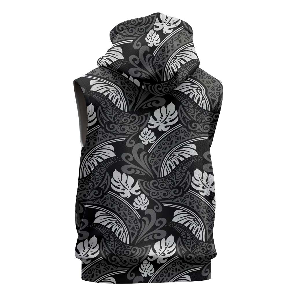 Grayscale Monstera Sleeveless Hoodie Polynesian Tribal Pattern LT01 - Polynesian Pride
