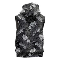 Grayscale Monstera Sleeveless Hoodie Polynesian Tribal Pattern LT01 - Polynesian Pride