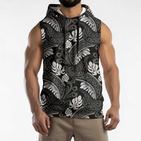 Grayscale Monstera Sleeveless Hoodie Polynesian Tribal Pattern LT01 - Polynesian Pride