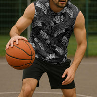 Grayscale Monstera Sleeveless Hoodie Polynesian Tribal Pattern LT01 - Polynesian Pride