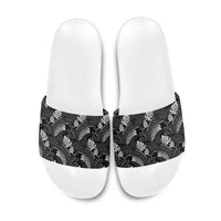 Grayscale Monstera Slide Sandals Polynesian Tribal Pattern LT01 Black - Polynesian Pride