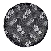 Grayscale Monstera Spare Tire Cover Polynesian Tribal Pattern LT01 - Polynesian Pride