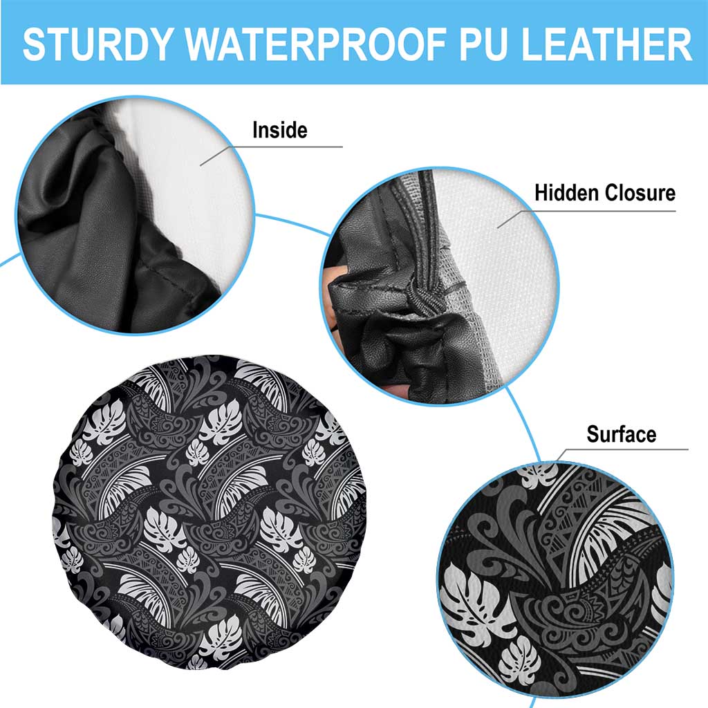 Grayscale Monstera Spare Tire Cover Polynesian Tribal Pattern LT01 - Polynesian Pride