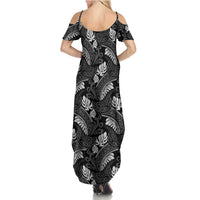 Grayscale Monstera Summer Maxi Dress Polynesian Tribal Pattern LT01 - Polynesian Pride