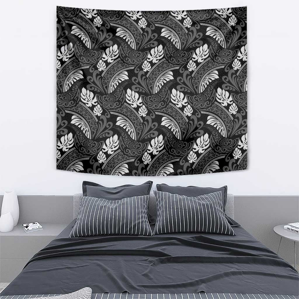 Grayscale Monstera Tapestry Polynesian Tribal Pattern LT01 - Polynesian Pride