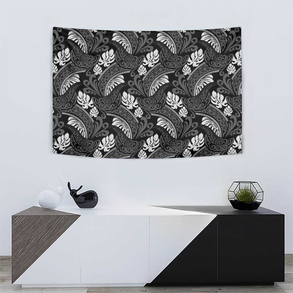 Grayscale Monstera Tapestry Polynesian Tribal Pattern LT01 - Polynesian Pride