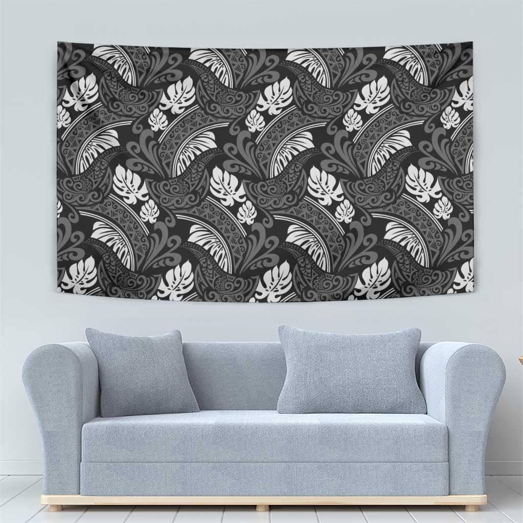 Grayscale Monstera Tapestry Polynesian Tribal Pattern LT01 - Polynesian Pride