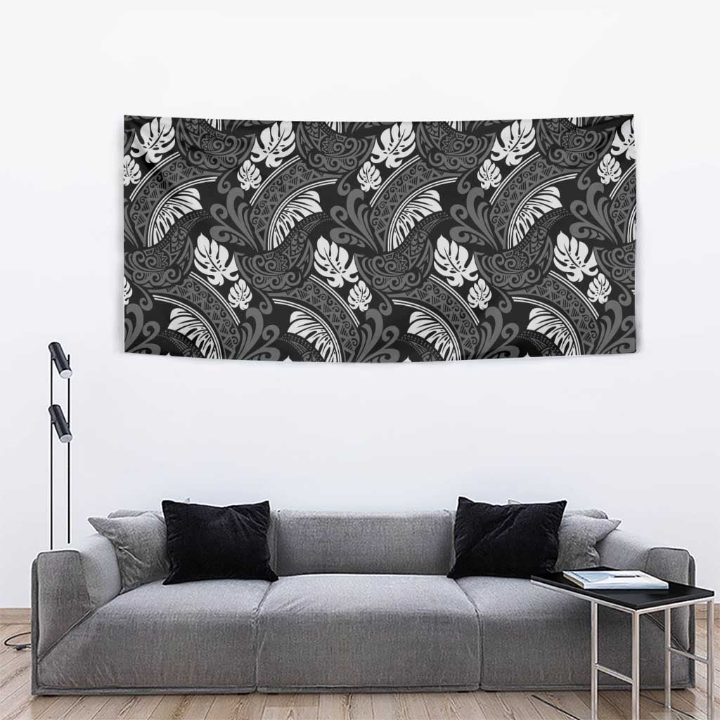 Grayscale Monstera Tapestry Polynesian Tribal Pattern LT01 - Polynesian Pride