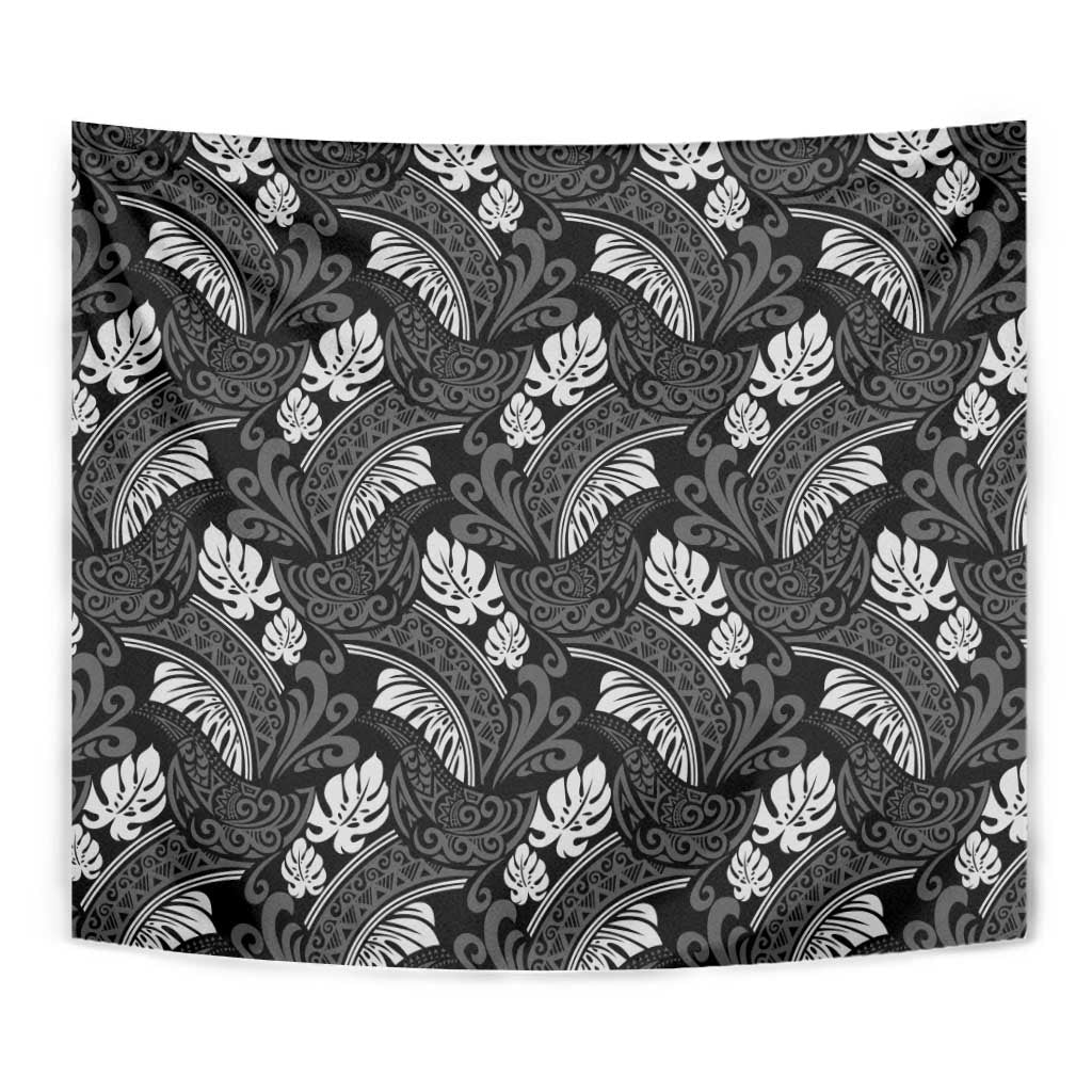Grayscale Monstera Tapestry Polynesian Tribal Pattern LT01 - Polynesian Pride