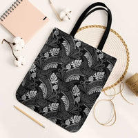 Grayscale Monstera Tote Bag Polynesian Tribal Pattern LT01 Black Strap One Size Black - Polynesian Pride