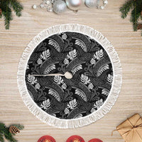 Grayscale Monstera Tree Skirt Polynesian Tribal Pattern LT01 Fringed Black - Polynesian Pride