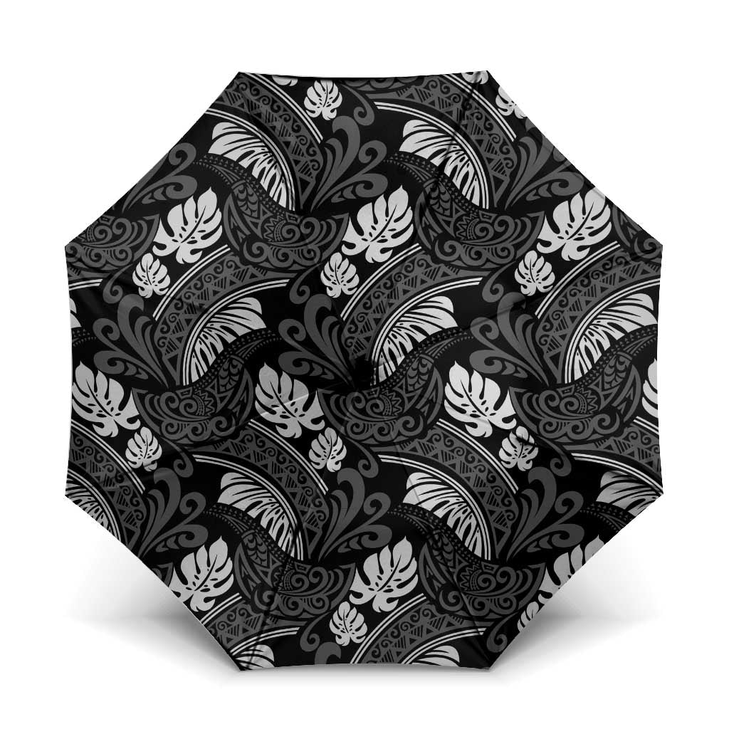 Grayscale Monstera Umbrella Polynesian Tribal Pattern LT01 One Size Folded 11.42 inch Opened Diameter 37.4 inch Black - Polynesian Pride