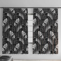 Grayscale Monstera Window Curtain Polynesian Tribal Pattern LT01 With Hooks Black - Polynesian Pride