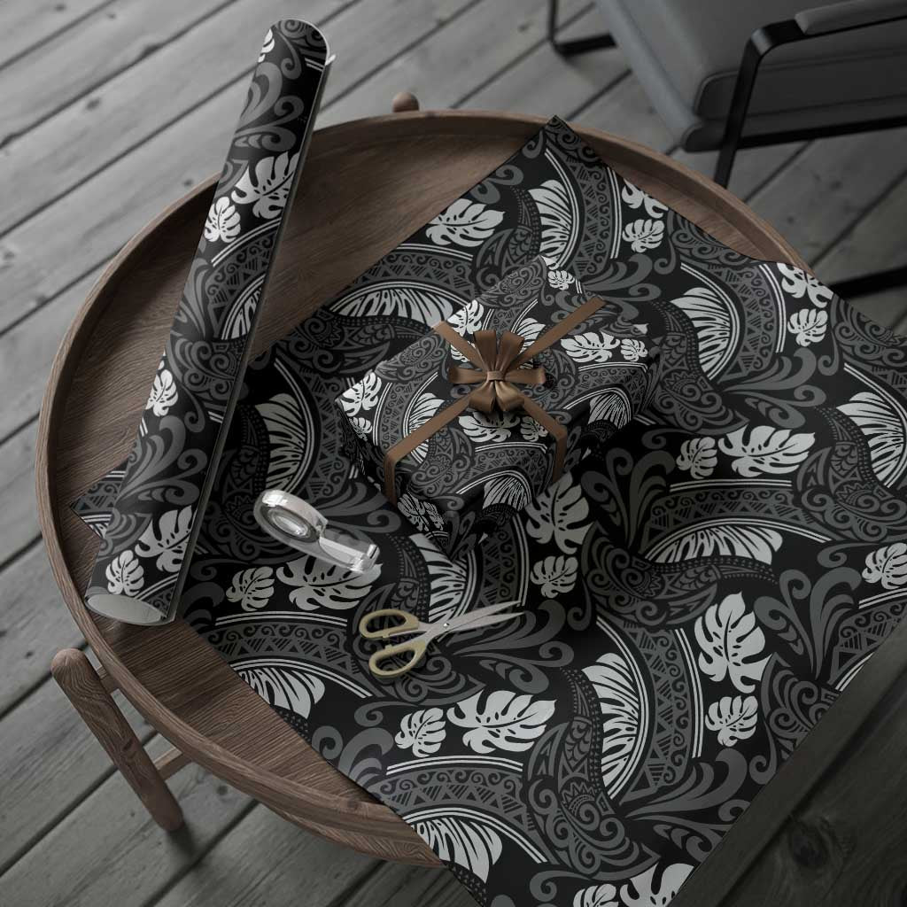 Grayscale Monstera Wrapping Paper Polynesian Tribal Pattern LT01 - Polynesian Pride