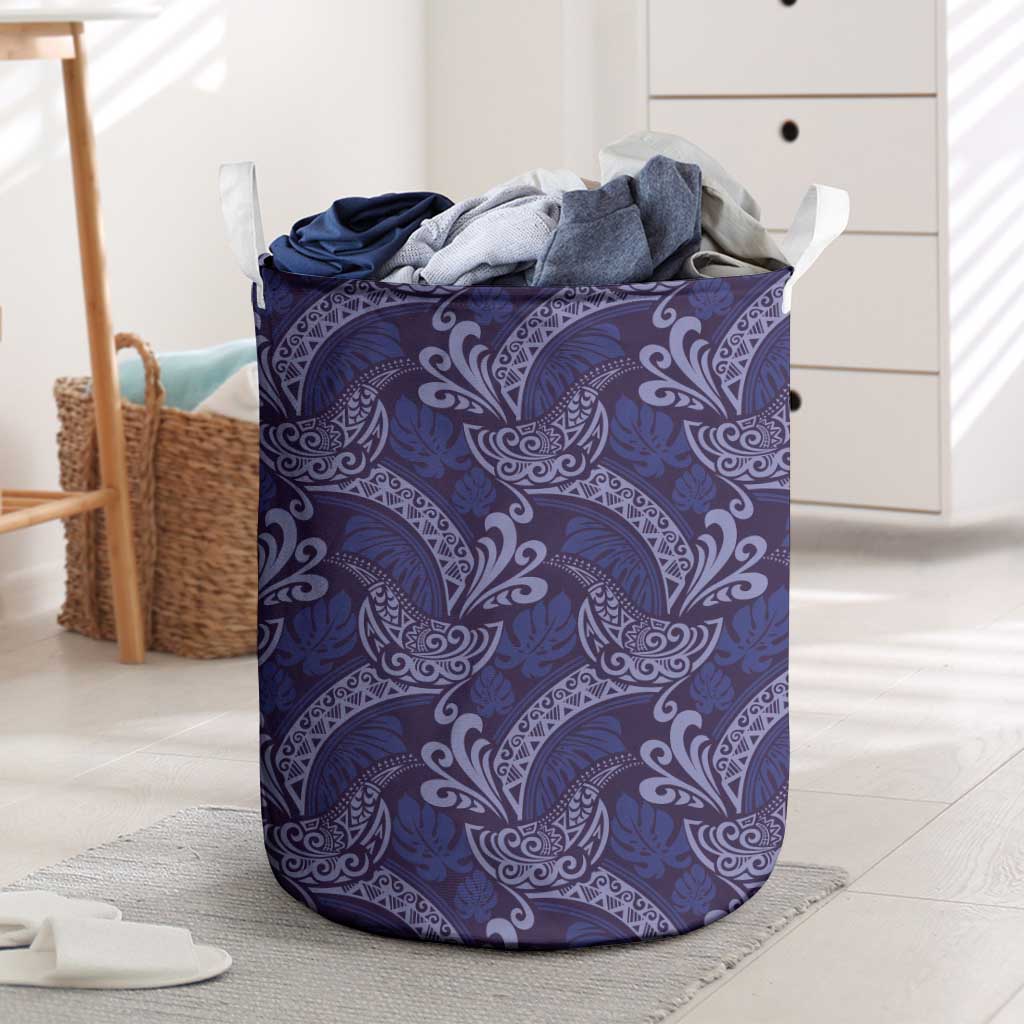 Deep Blue Monstera Laundry Basket Polynesian Tribal Pattern LT01 Blue - Polynesian Pride
