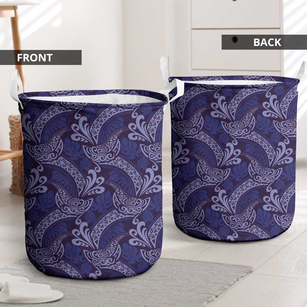 Deep Blue Monstera Laundry Basket Polynesian Tribal Pattern LT01 - Polynesian Pride