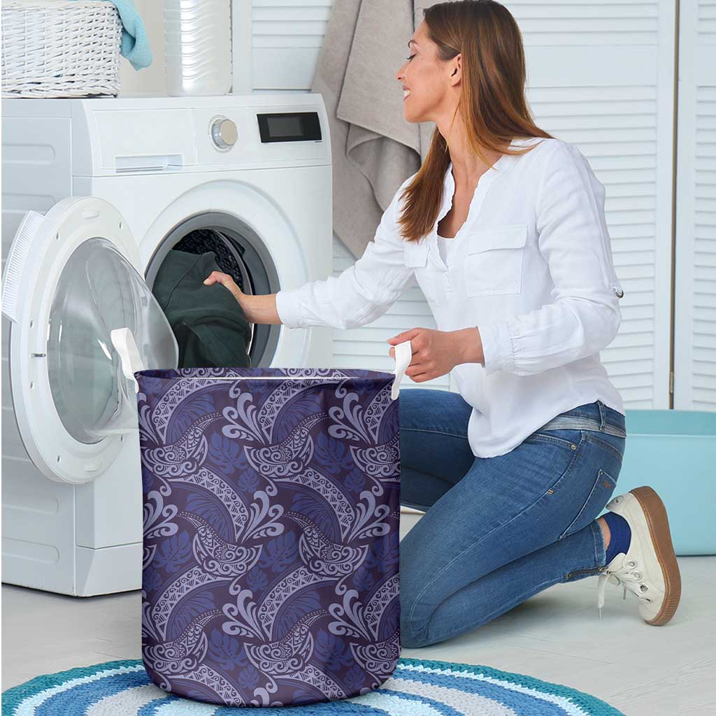 Deep Blue Monstera Laundry Basket Polynesian Tribal Pattern LT01 - Polynesian Pride