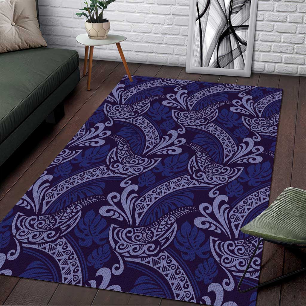 Deep Blue Monstera Area Rug Polynesian Tribal Pattern LT01 Blue - Polynesian Pride