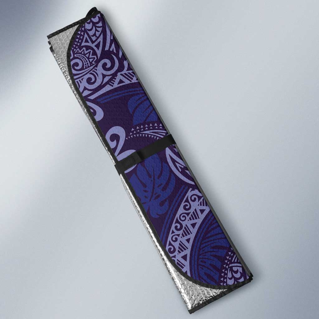 Deep Blue Monstera Auto Sun Shade Polynesian Tribal Pattern LT01 - Polynesian Pride