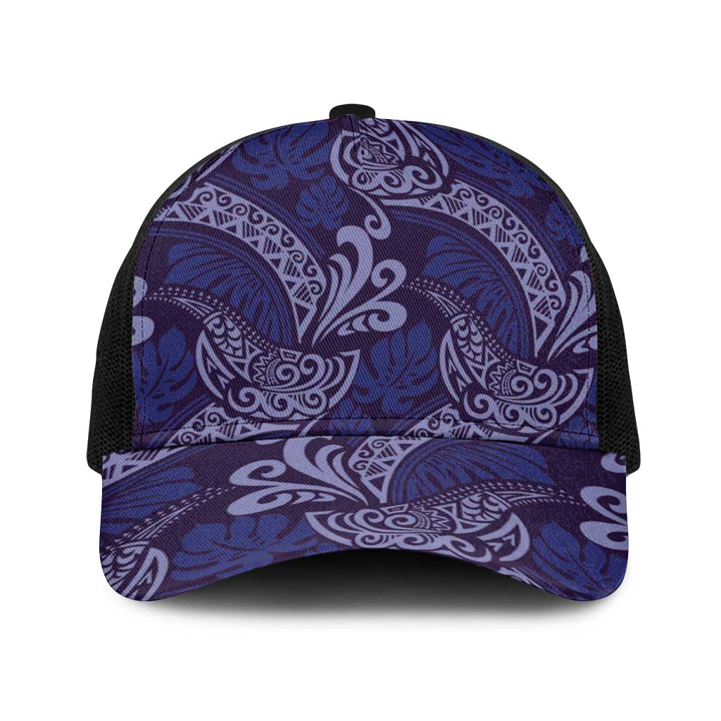 Deep Blue Monstera Baseball Net Cap Polynesian Tribal Pattern LT01 One Size Black Blue - Polynesian Pride