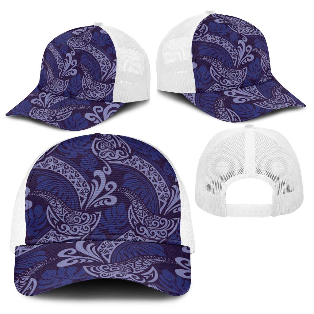 Deep Blue Monstera Baseball Net Cap Polynesian Tribal Pattern LT01 - Polynesian Pride
