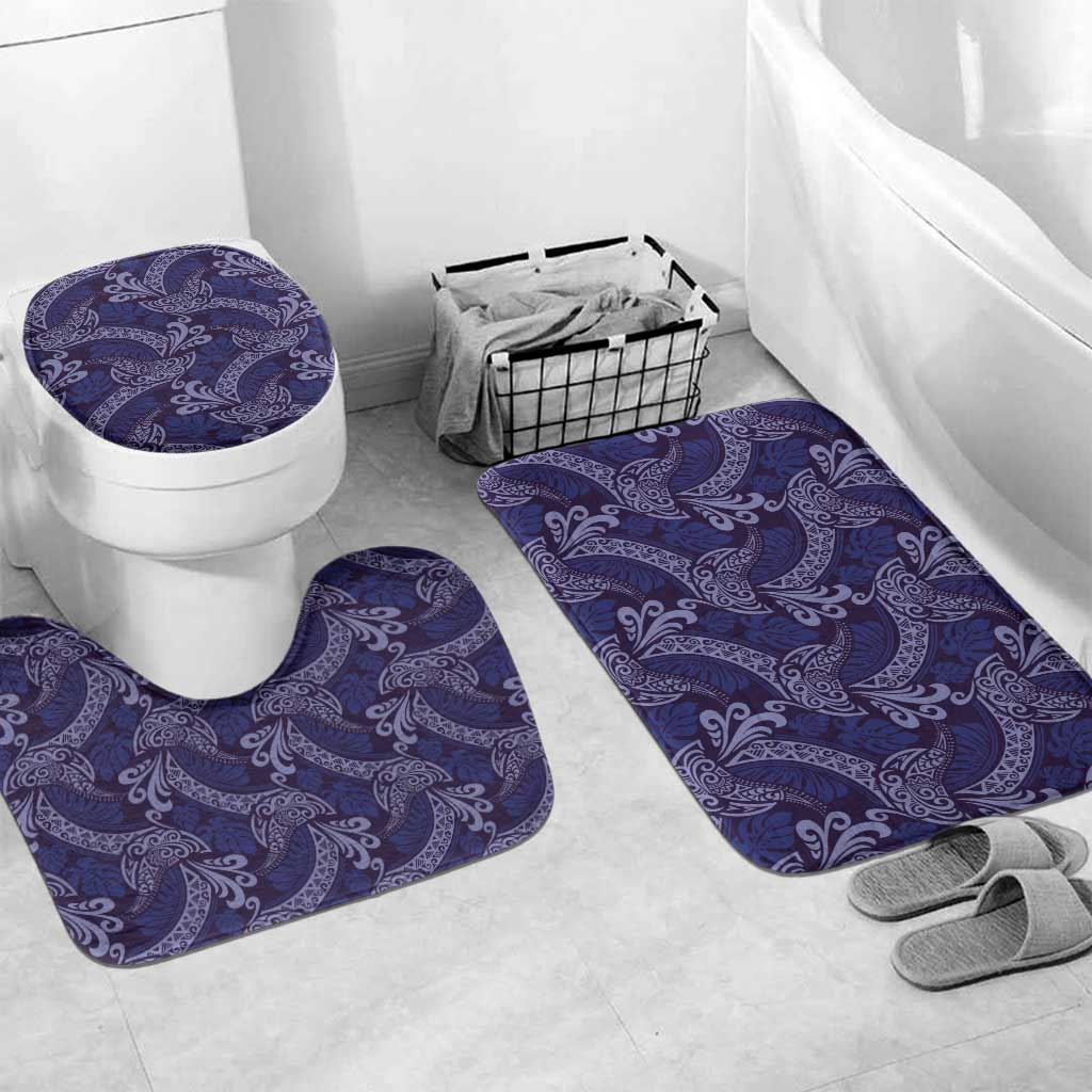 Deep Blue Monstera Bathroom Set Polynesian Tribal Pattern LT01 Mat Set Only (3 pcs) One Size Blue - Polynesian Pride