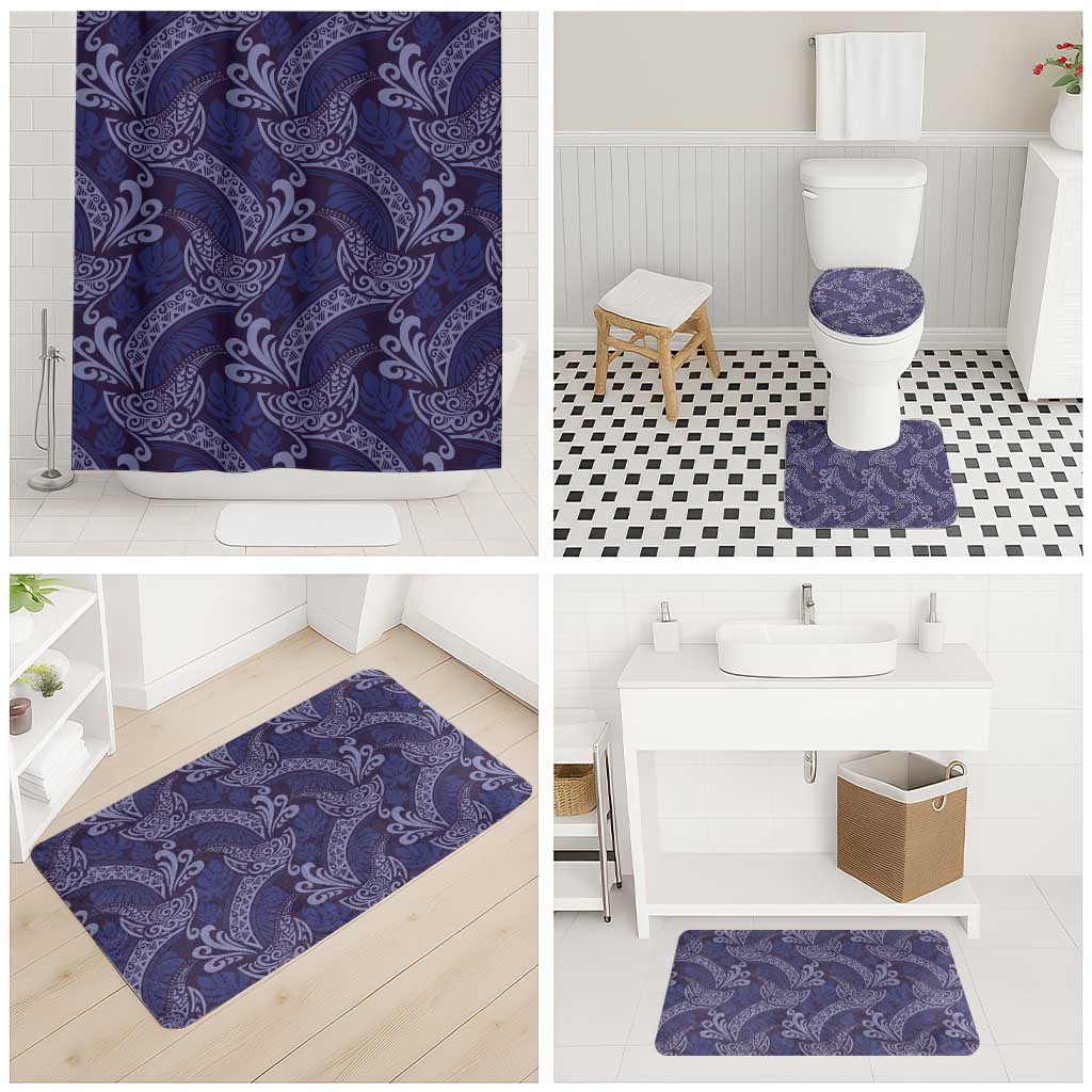 Deep Blue Monstera Bathroom Set Polynesian Tribal Pattern LT01 - Polynesian Pride