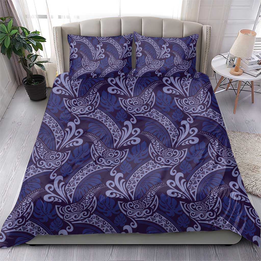 Deep Blue Monstera Bedding Set Polynesian Tribal Pattern LT01 - Polynesian Pride