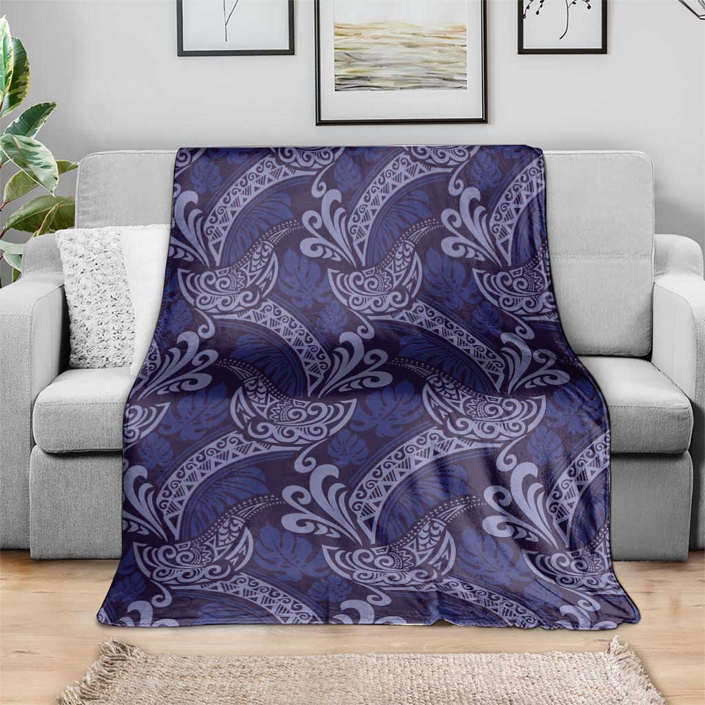 Deep Blue Monstera Blanket Polynesian Tribal Pattern LT01 - Polynesian Pride