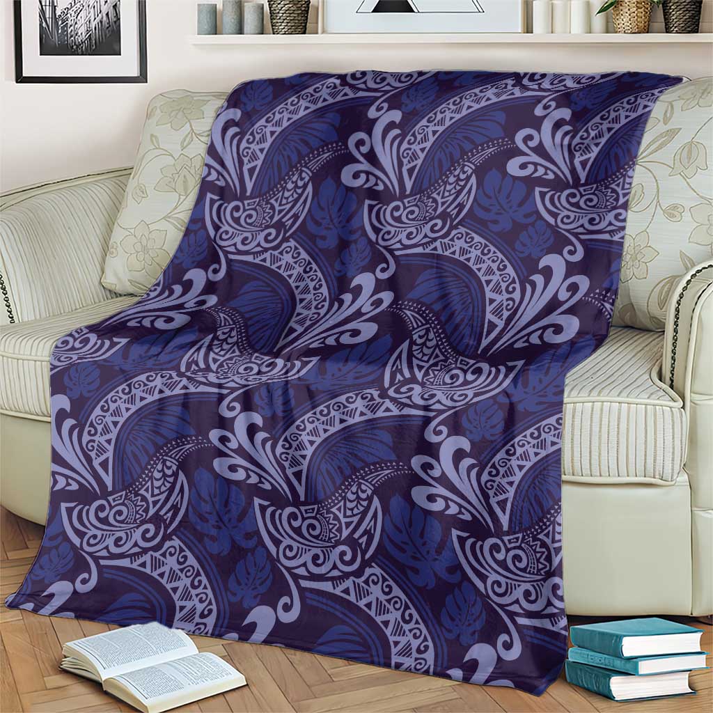 Deep Blue Monstera Blanket Polynesian Tribal Pattern LT01 - Polynesian Pride