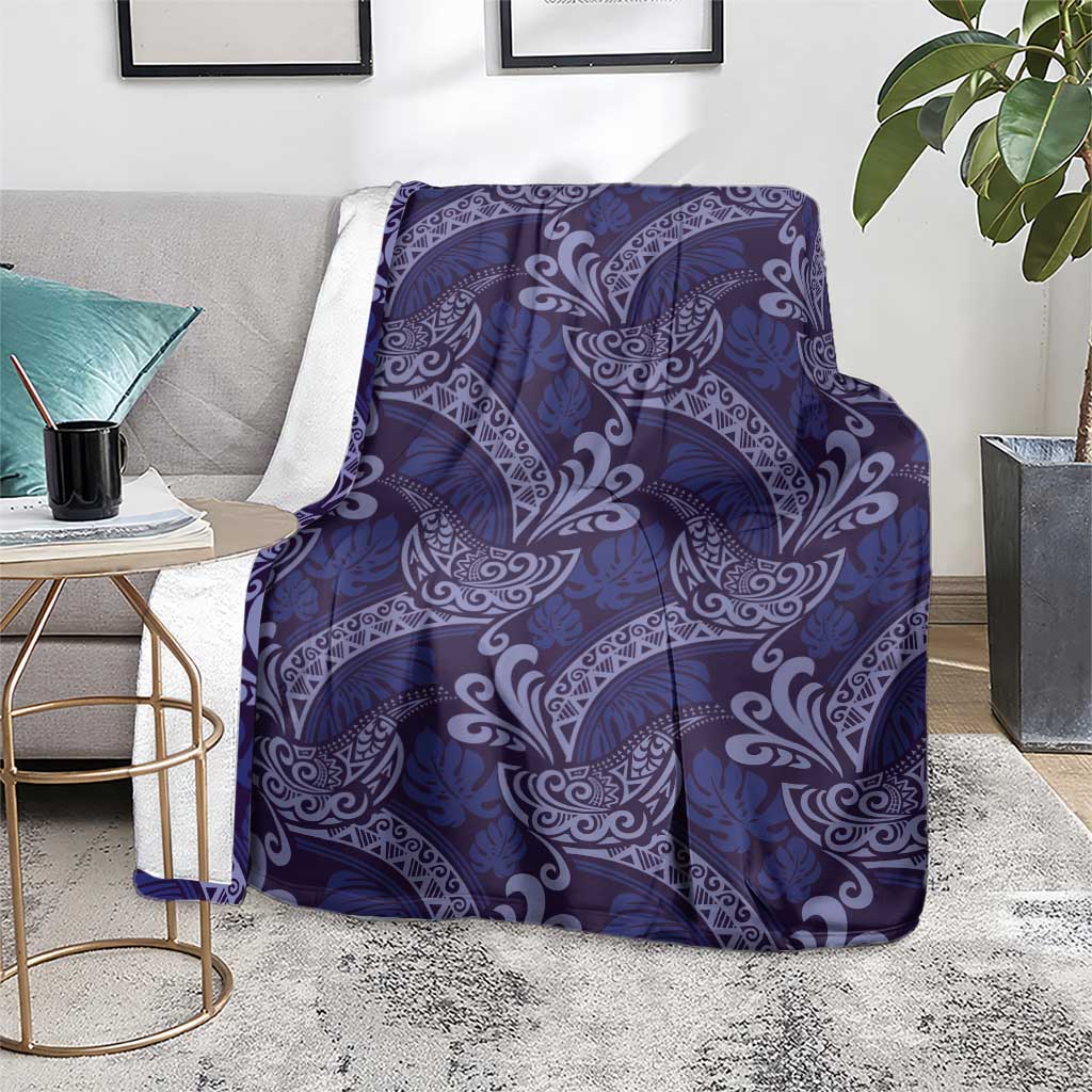 Deep Blue Monstera Blanket Polynesian Tribal Pattern LT01 - Polynesian Pride