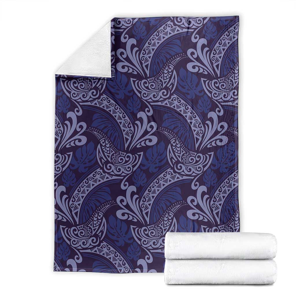 Deep Blue Monstera Blanket Polynesian Tribal Pattern LT01 - Polynesian Pride